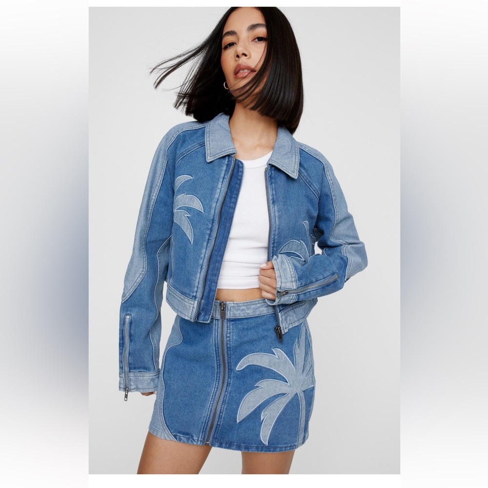 Nasty Gal Palm Cutwork Denim Jacket NWT